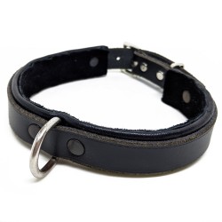 Med, Black Leather Collar - 16 1/2" Adjustable